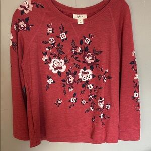 STYLUS Women's Burgundy Floral Long Sleeve Top